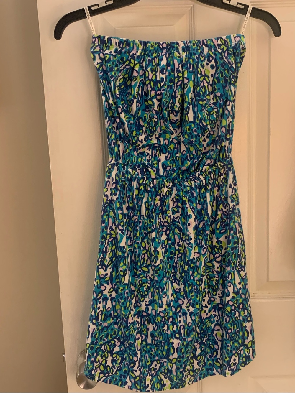Lilly Pulitzer Blue Green Printed Strapless Dress size small